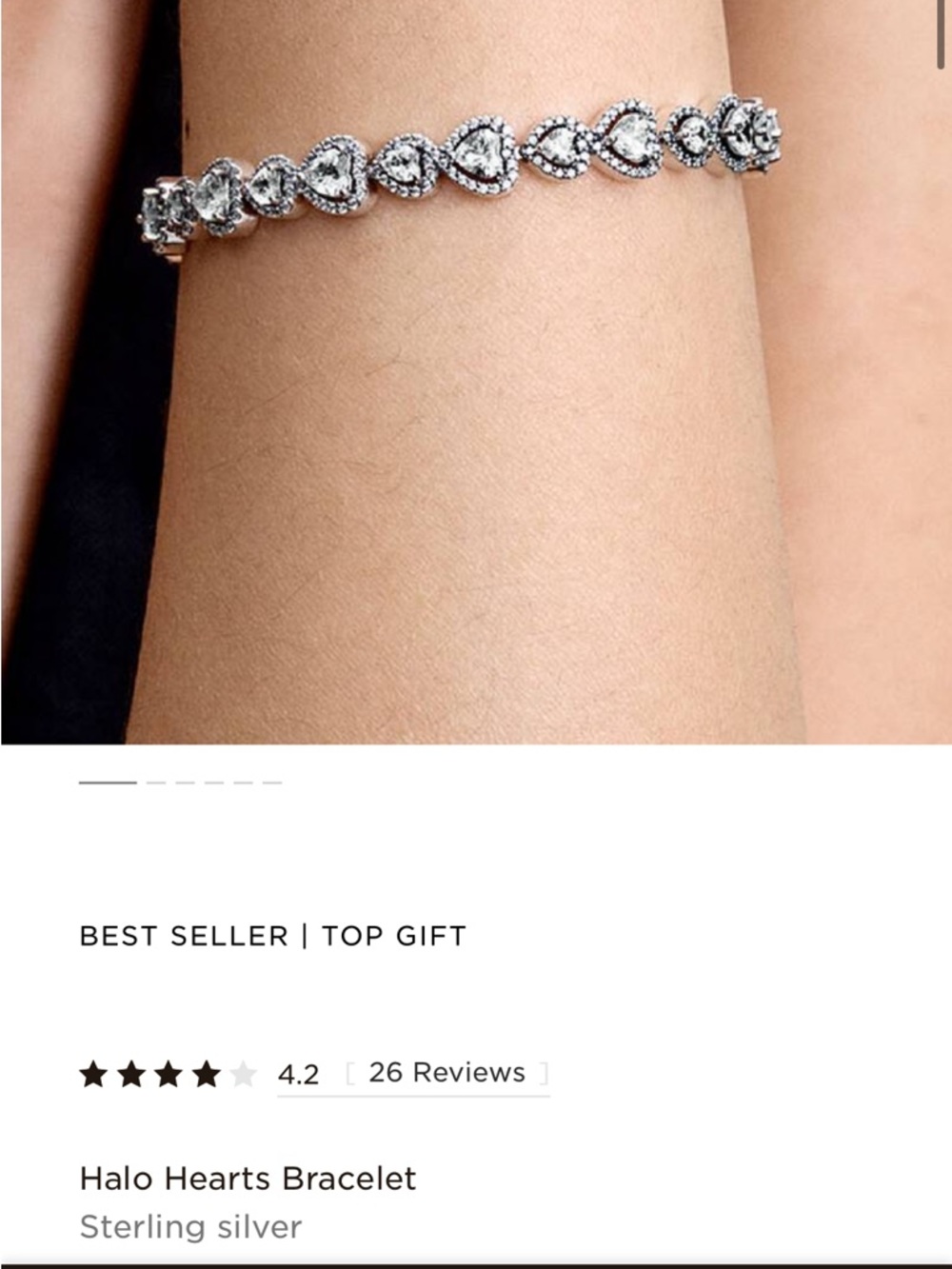 Pandora Silver Heart Link Bracelet with Crystal Accents